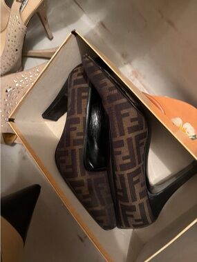 Fendi Brown FF Monogram Mid Heel Pumps